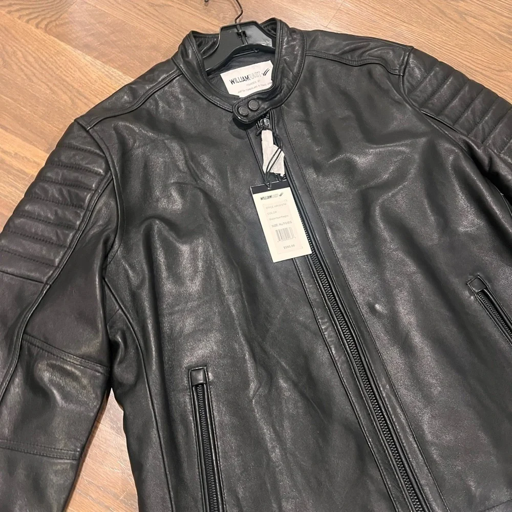 NWT William Rast Real Genuine Leather bomber jacket Black Biker XL Trace Ayala - Picture 2 of 9